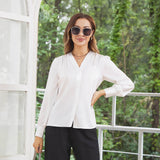 Women V Neck Silk Blouse Long Sleeves Office Work Silk Shirts