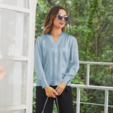 Women V Neck Silk Blouse Long Sleeves Office Work Silk Shirts