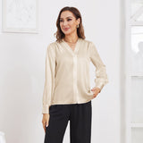 Women V Neck Silk Blouse Long Sleeves Office Work Silk Shirts