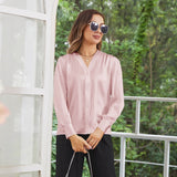 Women V Neck Silk Blouse Long Sleeves Office Work Silk Shirts