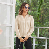 Women V Neck Silk Blouse Long Sleeves Office Work Silk Shirts