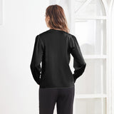 Women V Neck Silk Blouse Long Sleeves Office Work Silk Shirts