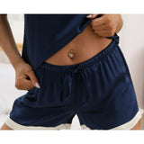 Women V Neck Silk Pajamas 100% Short Silk Sleepwear Set