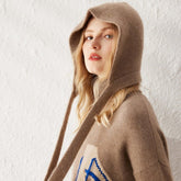 Womens 100% Cashmere Knit Hood with Ties Cashmere Hood Hat