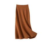 Womens A Line Cashmere Skirt Midi Length Cashmere Knit Sweater Skirt Caramel XS