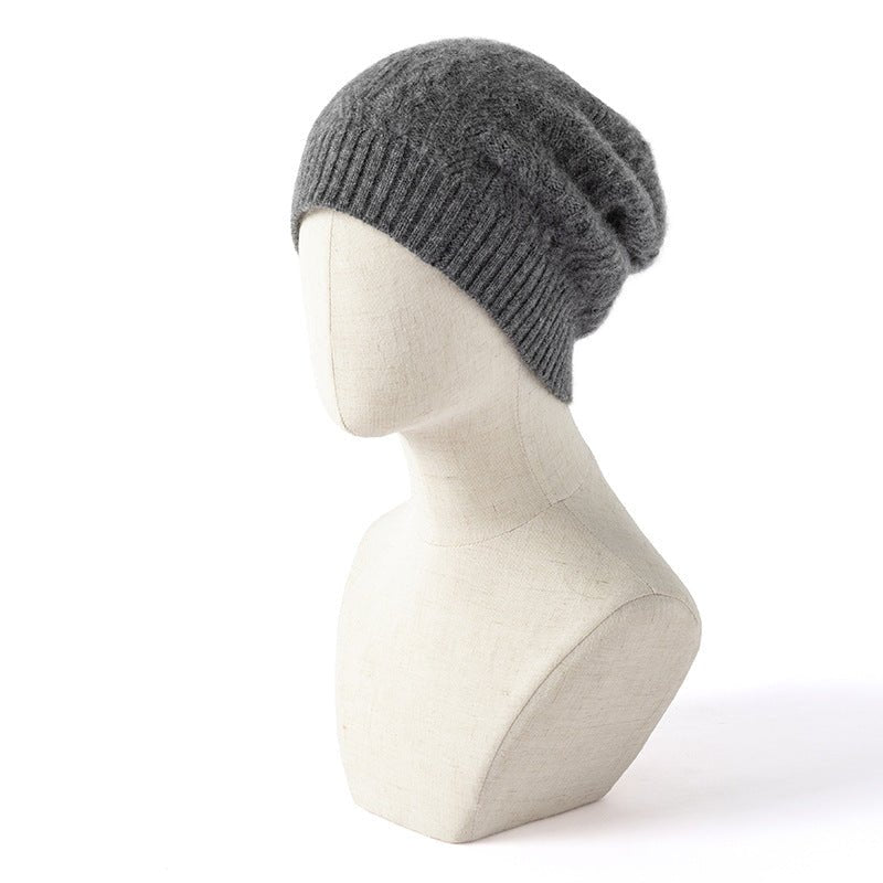 Womens Cable Knit Cashmere Beanie Warm Ribbed Hem Cashmere Knit Hat