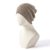 Womens Cable Knit Cashmere Beanie Warm Ribbed Hem Cashmere Knit Hat