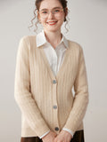 Womens Cable Knit Cashmere Cardigan Deep V Neck Cashmere Sweater Beige XS