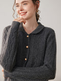 Womens Cable Knit Cashmere Cardigan Peter Pan Collar Cashmere Sweater Gray XS