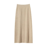 Womens Cashmere Ribbed Knit Midi Skirt High Waist Sheath Dresses