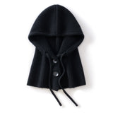 Womens Cashmere Balaclava 100% Cashmere Hooded Scarf with Adjustable Drawstring