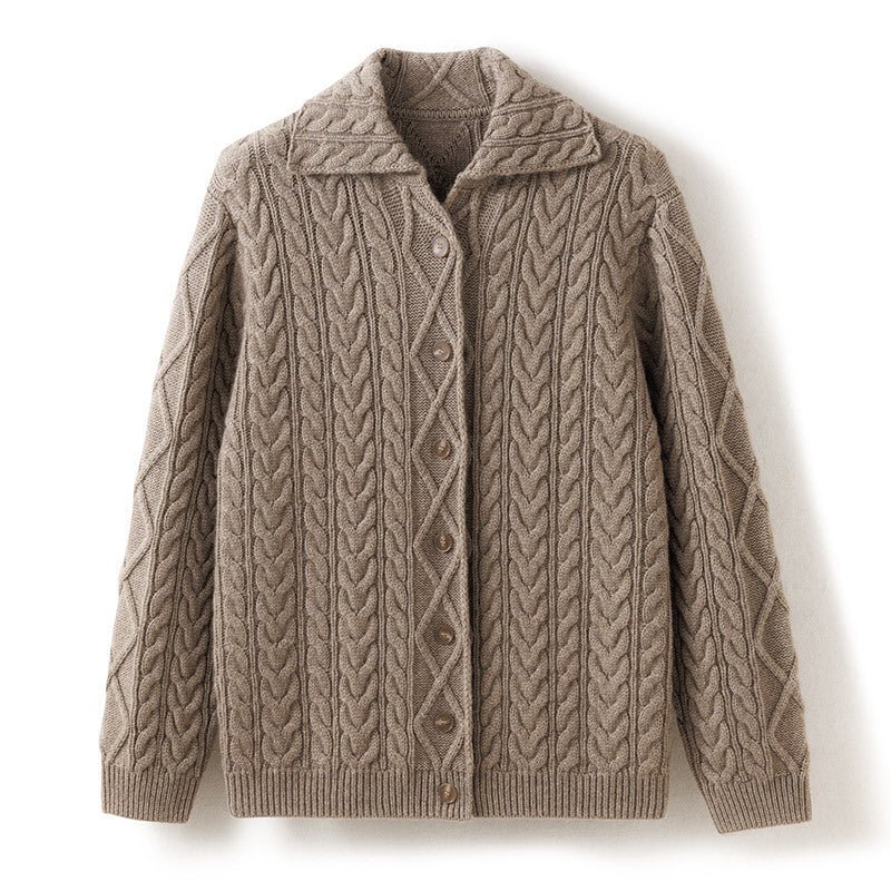 Womens Classic Cable - Knit Cashmere Cardigan Lapel Cashmere Coat