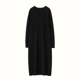 Womens Cashmere Knit Midi Dress Long Sleeve V Neck Cashmere Dress