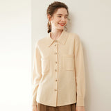Womens Cashmere Shirt Cashmere Cardigan Button-Up Collared Sweater Beige XS