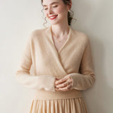 Womens Cashmere Sweater V Neck Cashmere Knit Pullover Cashmere Wrap Beige XS