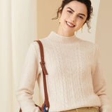 Women's Cashmere Sweater Warm Mock Neck Long Sleeve Cashmere Sweater Ivory XS