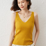 Women's Cashmere Tank Top V Necked Collar Sleeveless Casual Cashmere Tops