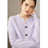 Womens Crew Neck Button - Up Cashmere Cardigan With Ribbed Trim