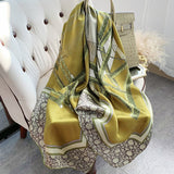 Womens Colorful Long Silk Scarf Landscape Print Square Silk Scarves Color J L