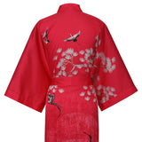 Women's Cranes Print Silk Kimono Robe Blossoms Silk Robe