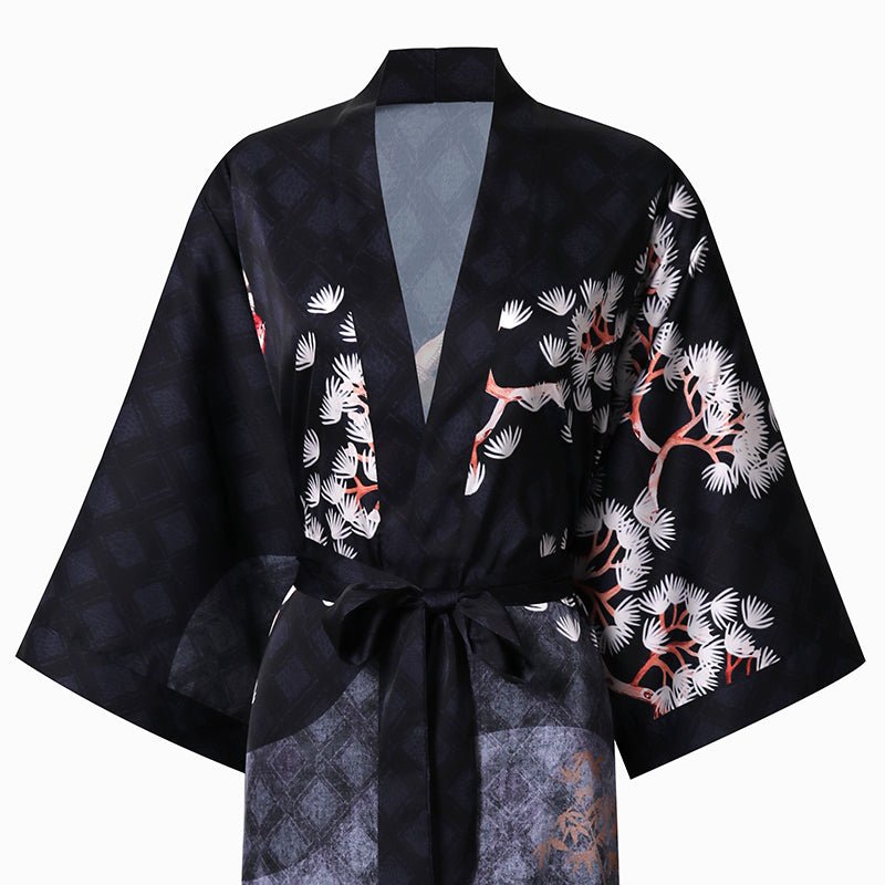 Women's Cranes Print Silk Kimono Robe Blossoms Silk Robe