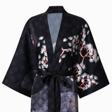 Women's Cranes Print Silk Kimono Robe Blossoms Silk Robe