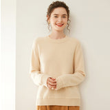 Womens Crew Neck Cashmere Raglan Sweater Cashmere Blouse Ribbed Hem Beige XS