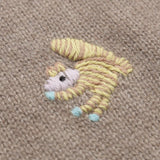 Womens Crew Neck Cashmere Sweater Playful Animal Embroidery Pullover