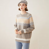 Womens Crew Neck Cashmere Sweater Knitted Mixed Cashmere Pullover