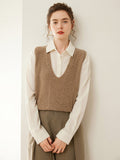 Womens Deep V Neck Cashmere Sweater Cashmere Vest Ribbed Trim Gray XS