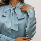 Womens Silk Blouse Long Sleeve Bow - tie Neck Silk Shirts