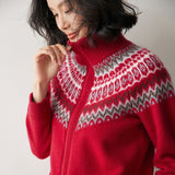Womens Fair Isle Cashmere Cardigan Full Zip Mock Neck Cashmere Sweater Blue XS