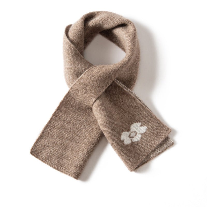Womens Floral Cashmere Knit Scarf Crossed Cashmere Neckerchief