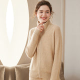 Womens Full Zip - Up Cashmere Cardigan Fold - Over Collar Cashmere Coat