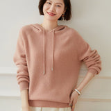 Womens Cashmere Hoodie with Raglan Sleeves Long Sleeve Hoody Top