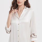 Women's Long Sleeves 100% Silk Nightshirts With Embroidery