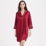 Women's Long Sleeves 100% Silk Nightshirts With Embroidery