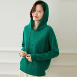 Women Long Sleeve Cashmere Hoodie Knit Cashmere Hoodie With Drawstring
