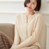 Womens Cashmere Cardigan Crew Neck Long Sleeve Cashmere Coat