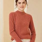 Womens Mock Neck Cashmere Sweater Cable - Knit Cashmere Pullover