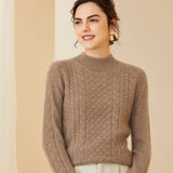 Womens Mock Neck Cashmere Sweater Cable - Knit Cashmere Pullover