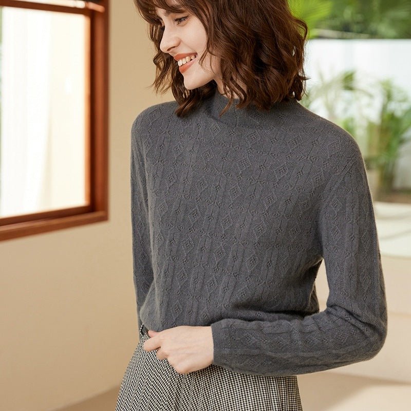 Womens Mock Neck Cashmere Sweater Cut - out 100% Cashmere Pullover