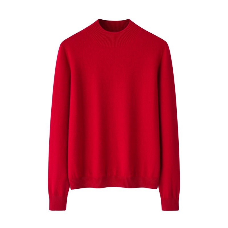Womens Mock Neck Cashmere Sweater Long Sleeve Cashmere Knit Pullover Red XS