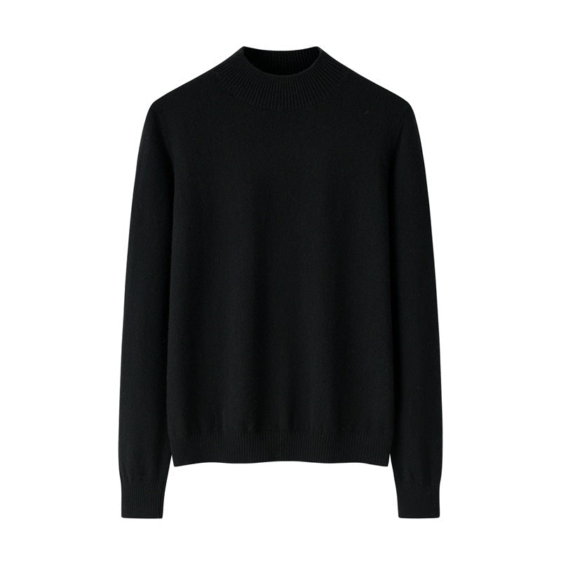 Womens Mock Neck Cashmere Sweater Long Sleeve Cashmere Knit Pullover Black XS