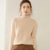 Womens Mock Neck Cashmere Sweater Long Sleeve Cashmere Pullover Multi Colors Beige XS