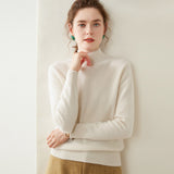 Womens Mock Neck Cashmere Sweater Long Sleeve Cashmere Pullover Multi Colors Ivory XS