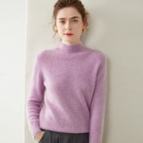Womens Mock Neck Cashmere Sweater Long Sleeve Cashmere Pullover Multi Colors Purple XS