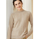 Womens Cashmere Cable Knit Sweater Crew Neck Long Sleeves Sweater