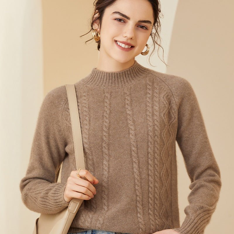 Womens Cashmere Cable Knit Sweater Crew Neck Long Sleeves Sweater