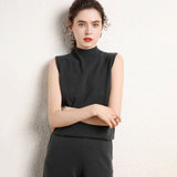 Womens Mock Neck Cashmere Sweater Vest Sleeveless Cashmere Knit Top Gray XS